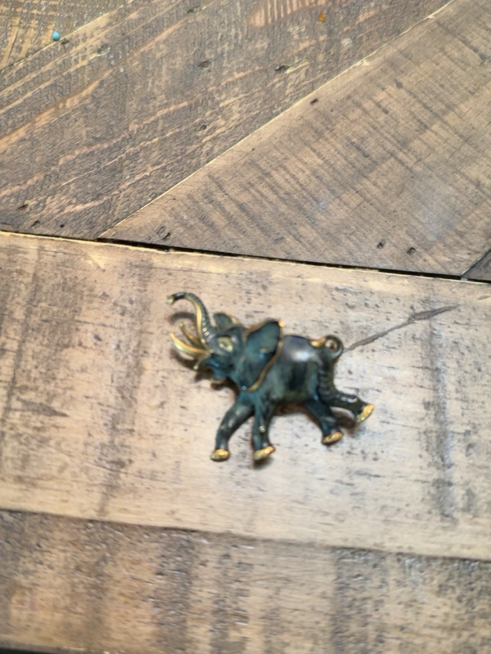 Vintage Germany Elephant Brooch Pin Blue Enamel Gold Tone Lucky Raised Trunk